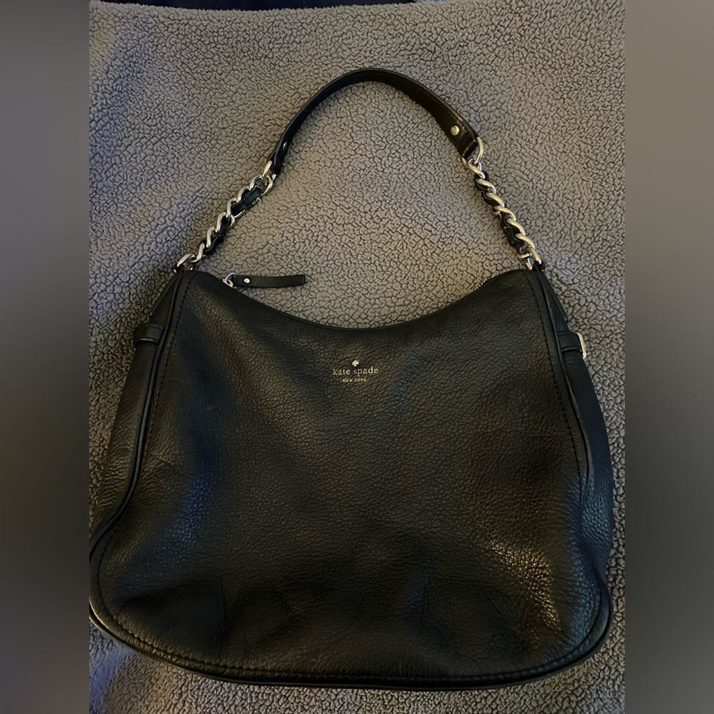 Kate Spade Black Hobo Bag with Soft Leather and Metal Accents